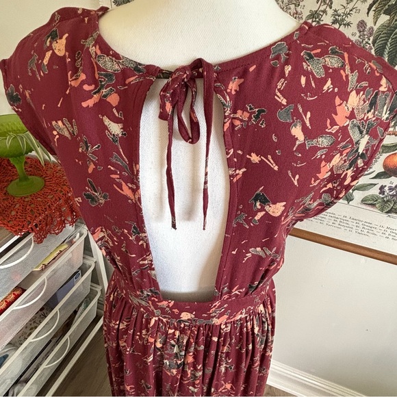 Roxy Burgundy Floral Midi Dress Large - Picture 7 of 8